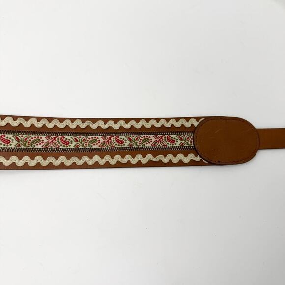 Brown Leather Folk Belt Paisley Fabric Rickrack Festival Ren Faire Peasant Sz M - Picture 9 of 12